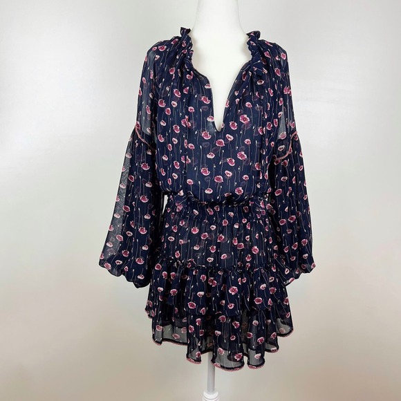 MISA Womens Navy and Pink Floral Mini Dress Sz XS Feminine Flowy Romantic Girly‎ - Picture 1 of 13